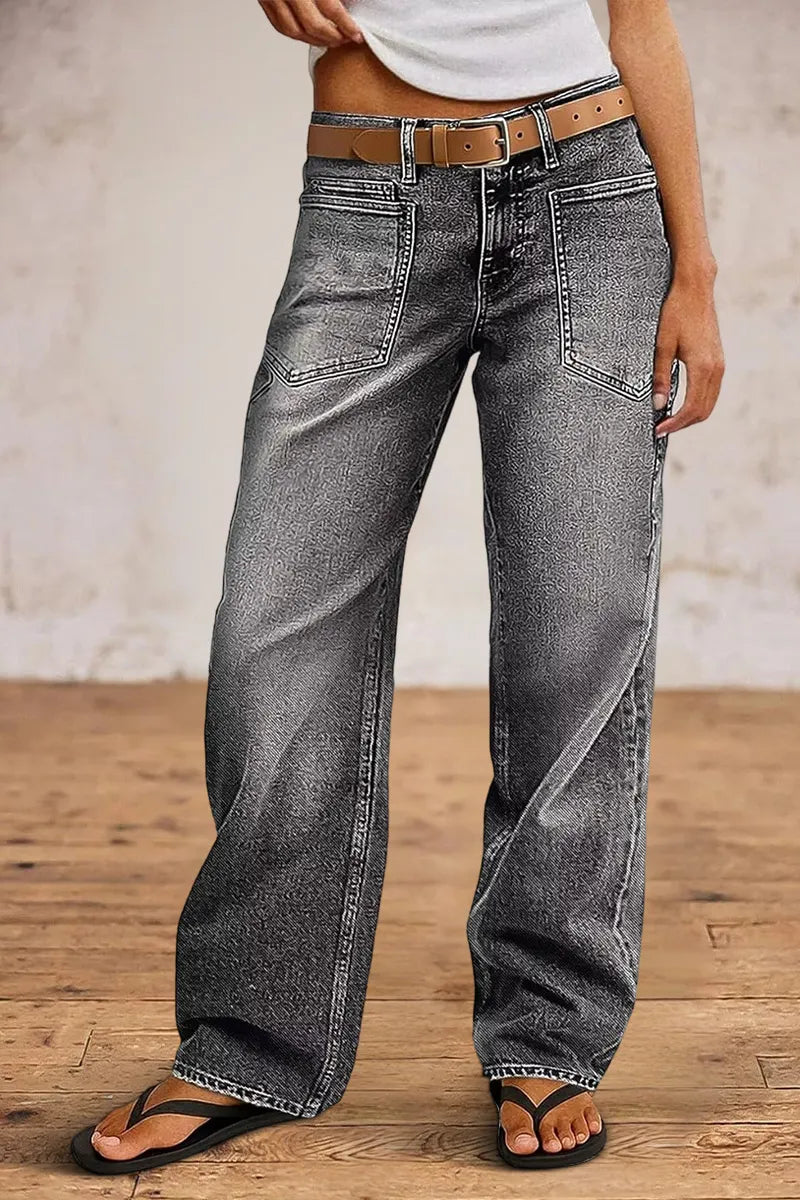Wash Mid Waist Straight Leg Jeans Without Belt