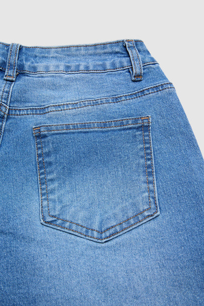 Wash Drawstring Hem Mid Rise Cropped Wide Leg Jeans