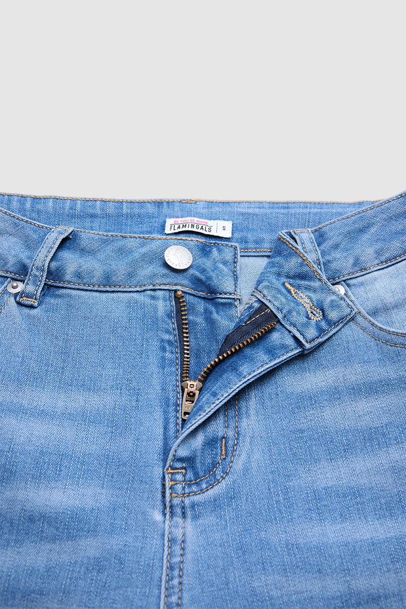 Raw Hem Ruffle Mid Waist Straight Leg Cropped Jeans