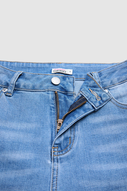Raw Hem Ruffle Mid Waist Straight Leg Cropped Jeans