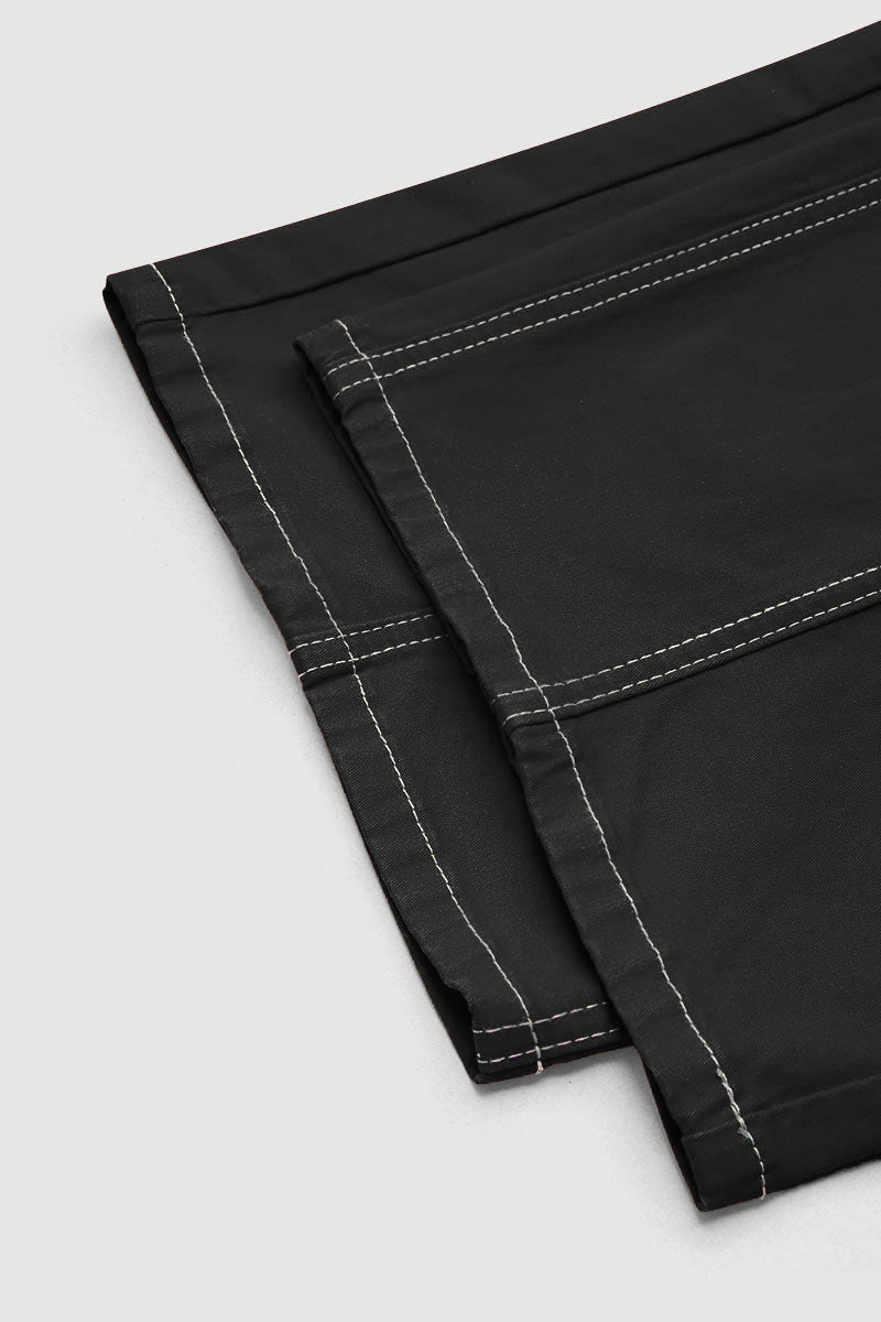 Contrast Stitch Mid Rise Wide Leg Crop Pants