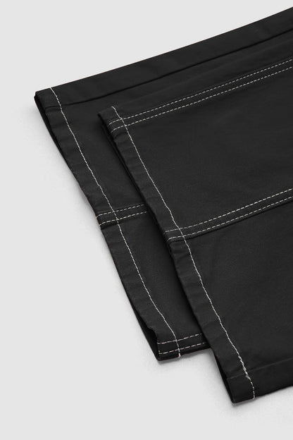 Contrast Stitch Mid Rise Wide Leg Crop Pants