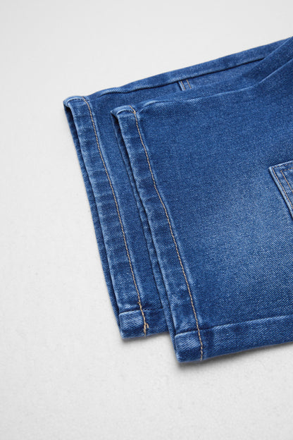 Wash Flap Pocket Drawstring Mid Rise Denim Bermuda Shorts