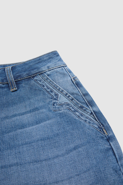 Wash Stitch Detail Mid Waist Wide Leg Capri Jeans Without Belt