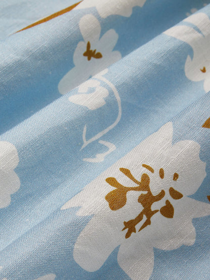 (TAILLE:TP-TTG) Robe Midi en Lin, Sans Manches, Col Rond, Fleuri, Poches, Vintage, Bleu