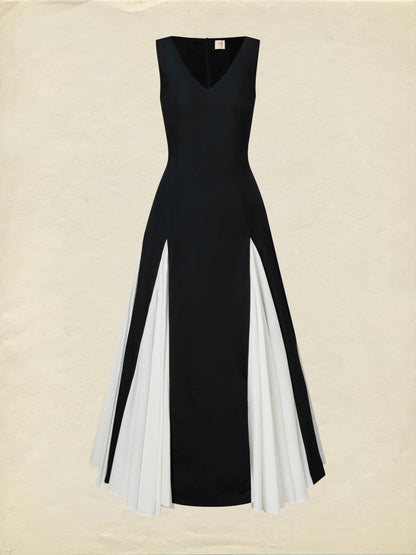 Robe longue en coton, sans manches, col en V, unie, style vintage français, noire