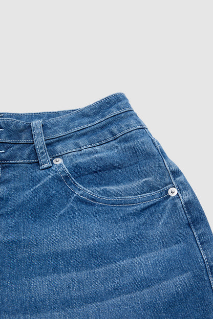Wash Flap Pocket Dual Button Mid Rise Cargo Denim Bermuda Shorts