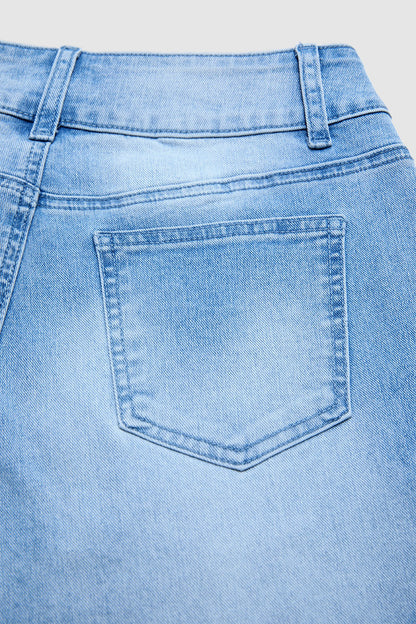 Wash Side Split Ripped Detail Mid Waist Wide Leg Cropped Jeans