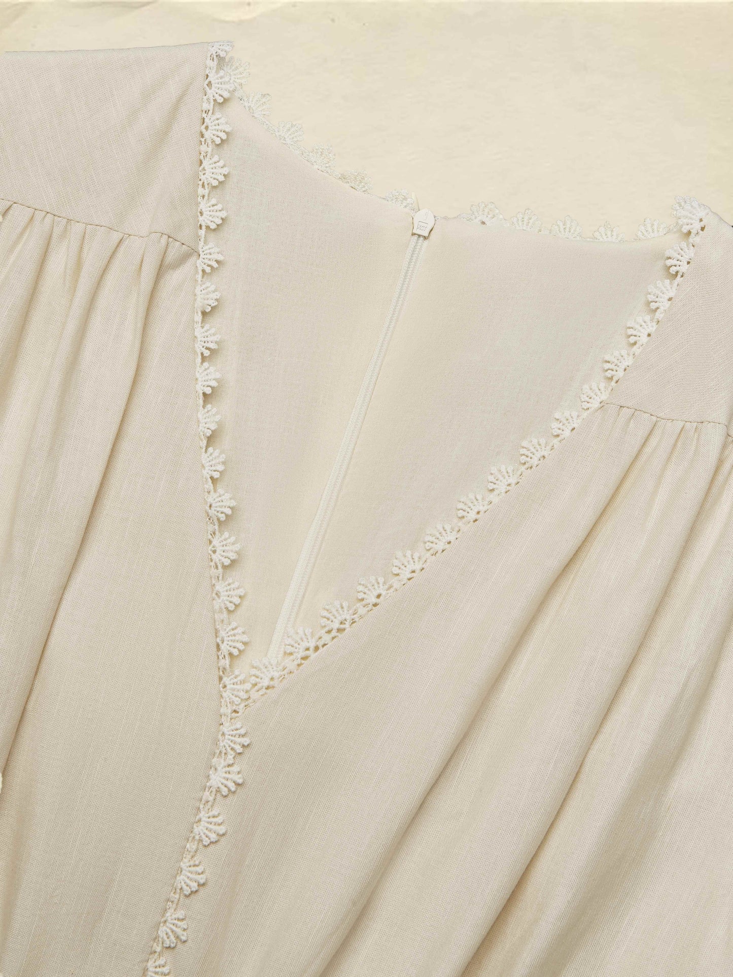 Robe longue en lin, manches longues, col en dentelle, unie, pour un thé, couleur abricot
