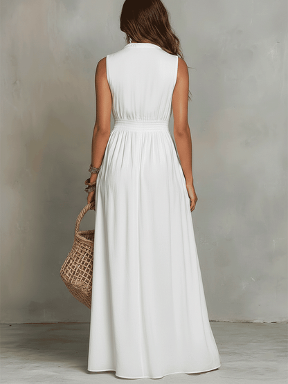 Robe longue bohème blanche zippée sur le devant