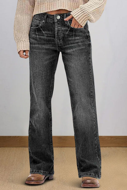 Wash Mid Rise Straight Leg Jeans