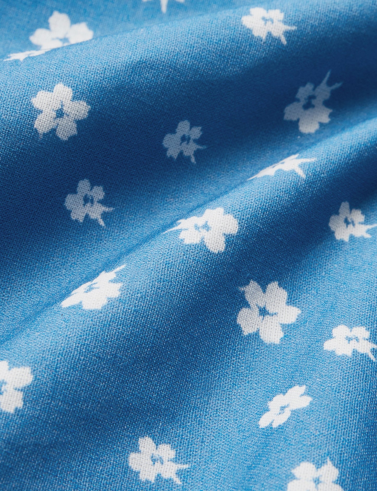 Robe longue en lin, manches 3/4, col montant, motif floral, mélange de lin, bleue