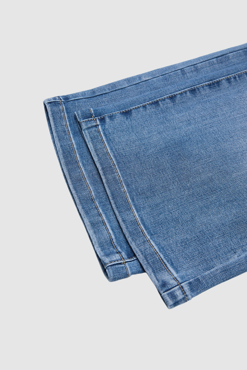 Wash Stitch Detail Mid Waist Wide Leg Capri Jeans Without Belt