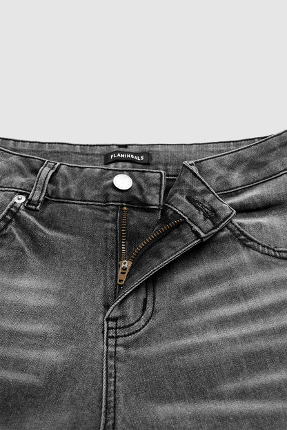 Wash Ripped Raw Hem Mid Waist Straight Leg Crop Jeans