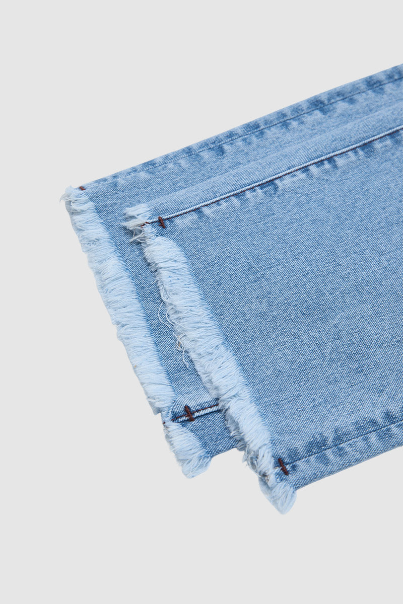 Raw Hem Ripped Mid Waist Straight Leg Crop Jeans