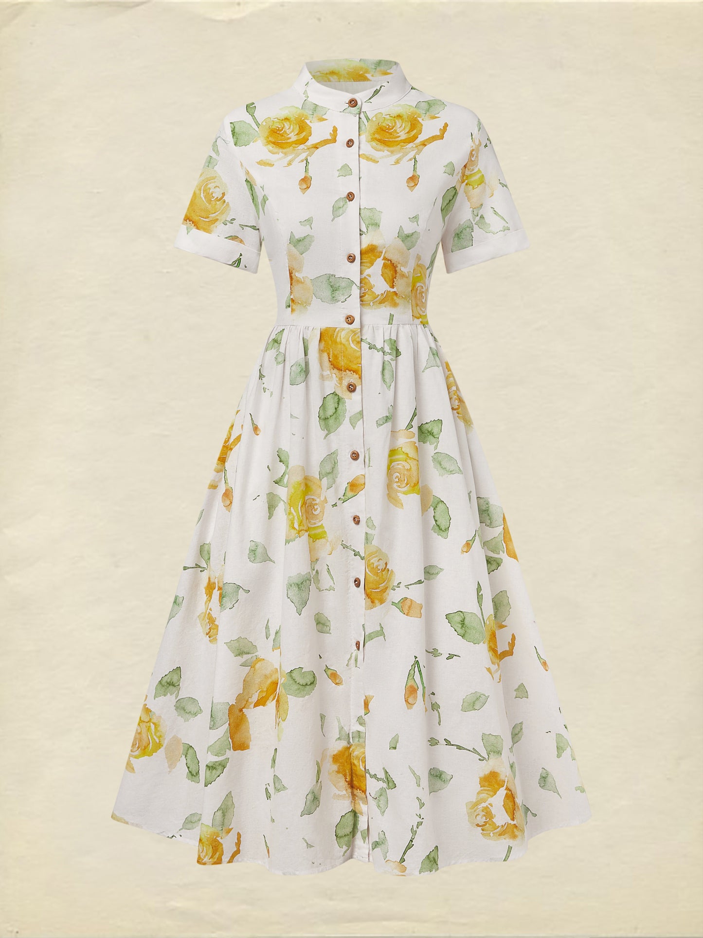 Robe Midi en Lin, Manches Courtes, Florale, Vintage, Blanche