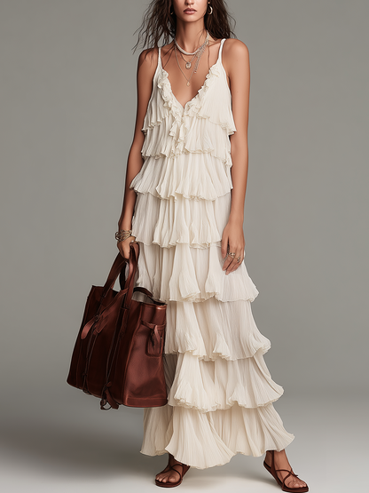 Robe longue romantique à volants étagés