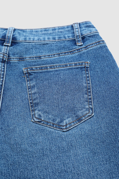 Wash Raw Hem High Waist Denim Bermuda Shorts Without Belt