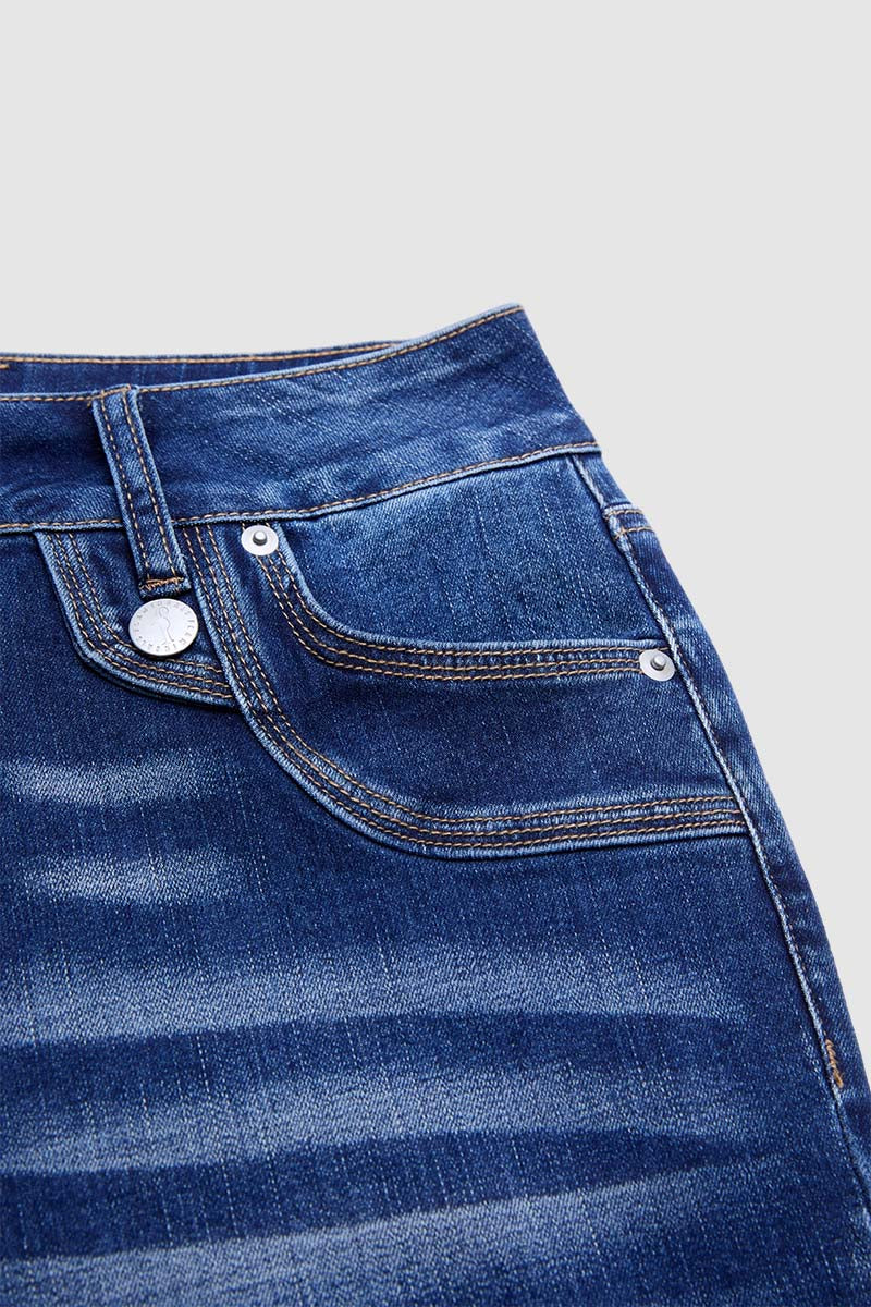 Wash Stitch Detail Mid Waist Bootcut Jeans
