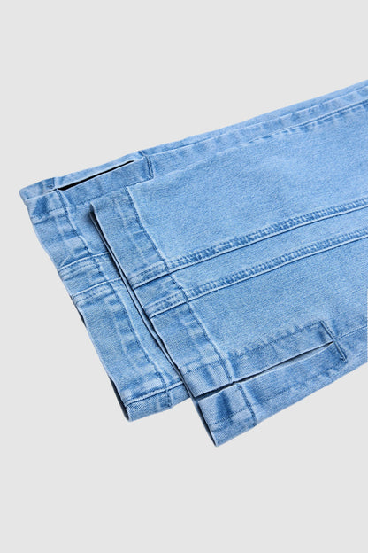 Wash Side Split Ripped Detail Mid Waist Wide Leg Cropped Jeans