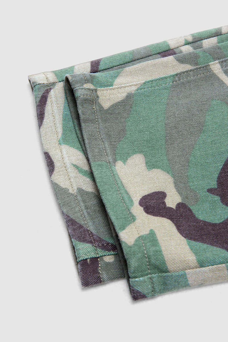 Camo Drawstring Mid Waist Barrel Leg Crop Pants