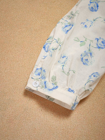 Robe longue en lin, Manches 3/4, Col en V, Mélange de lin, Bleu