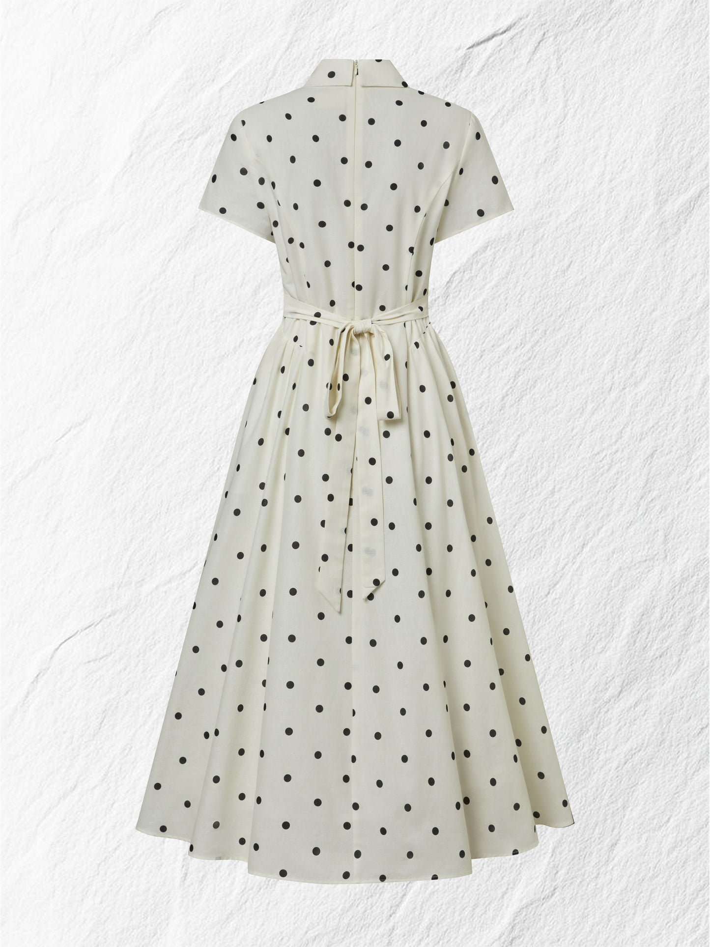 Robe longue en lin, manches courtes, col châle, pois, esprit vintage français, blanc cassé