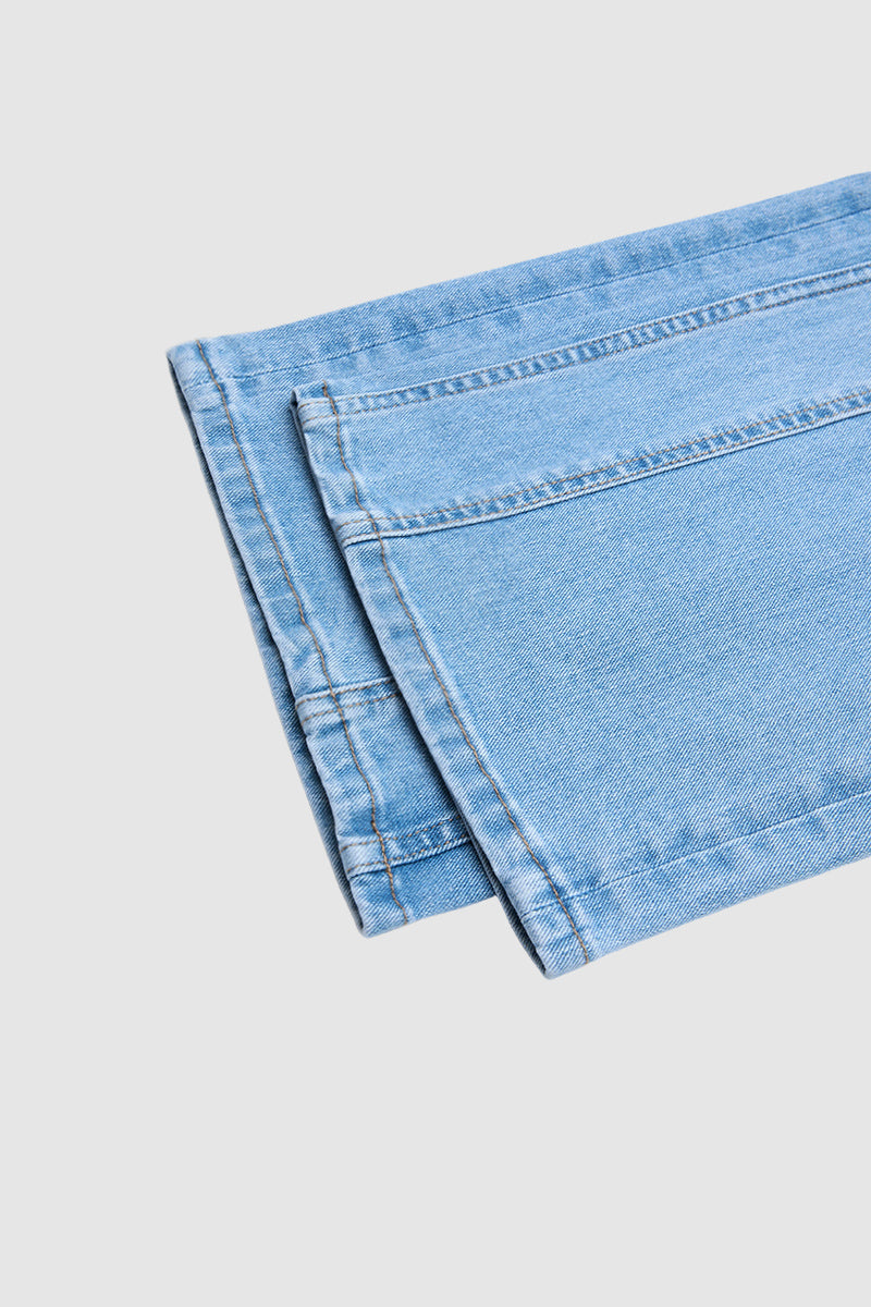 Stitch Detail Mid Waist Wide Leg Jeans Without Belt
