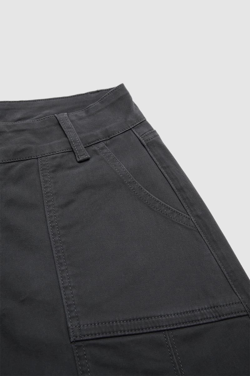 Solid Stitch Detail Pleated Barrel Leg Mid Waist Pants