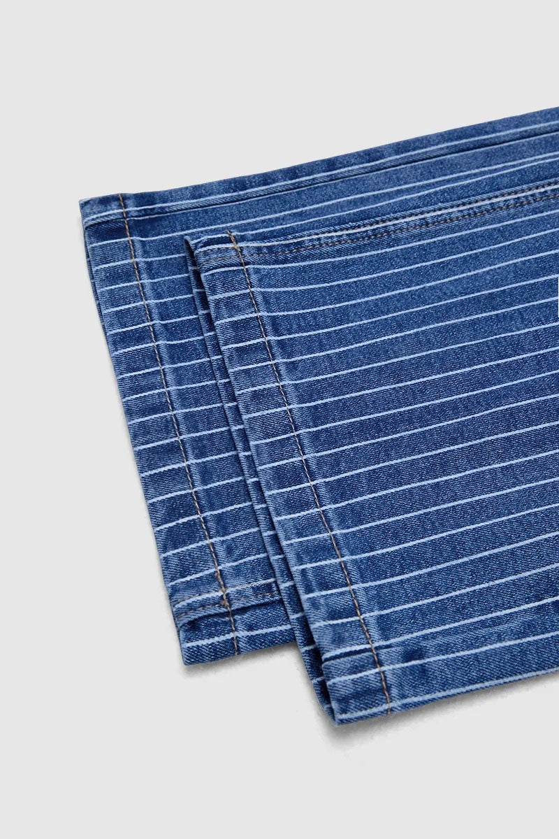 Striped Patch Pocket Mid Rise Wide Leg Crop Jeans Without Belt