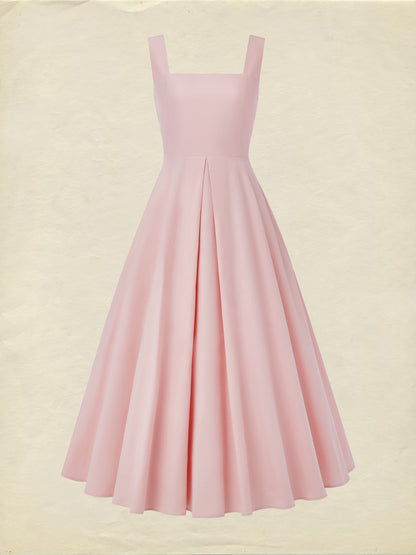 Ensemble robe longue en coton, manches mi-longues, col rond, fleuri, poches, vintage français, rose clair