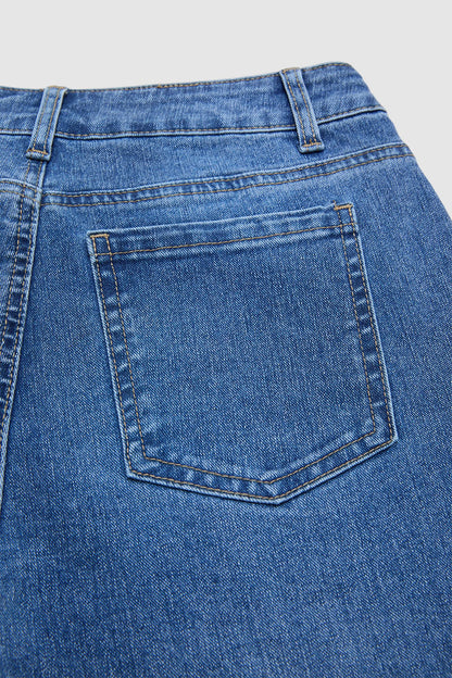 Wash Flap Pocket High Waist Straight Leg Capri Jeans Without Belt