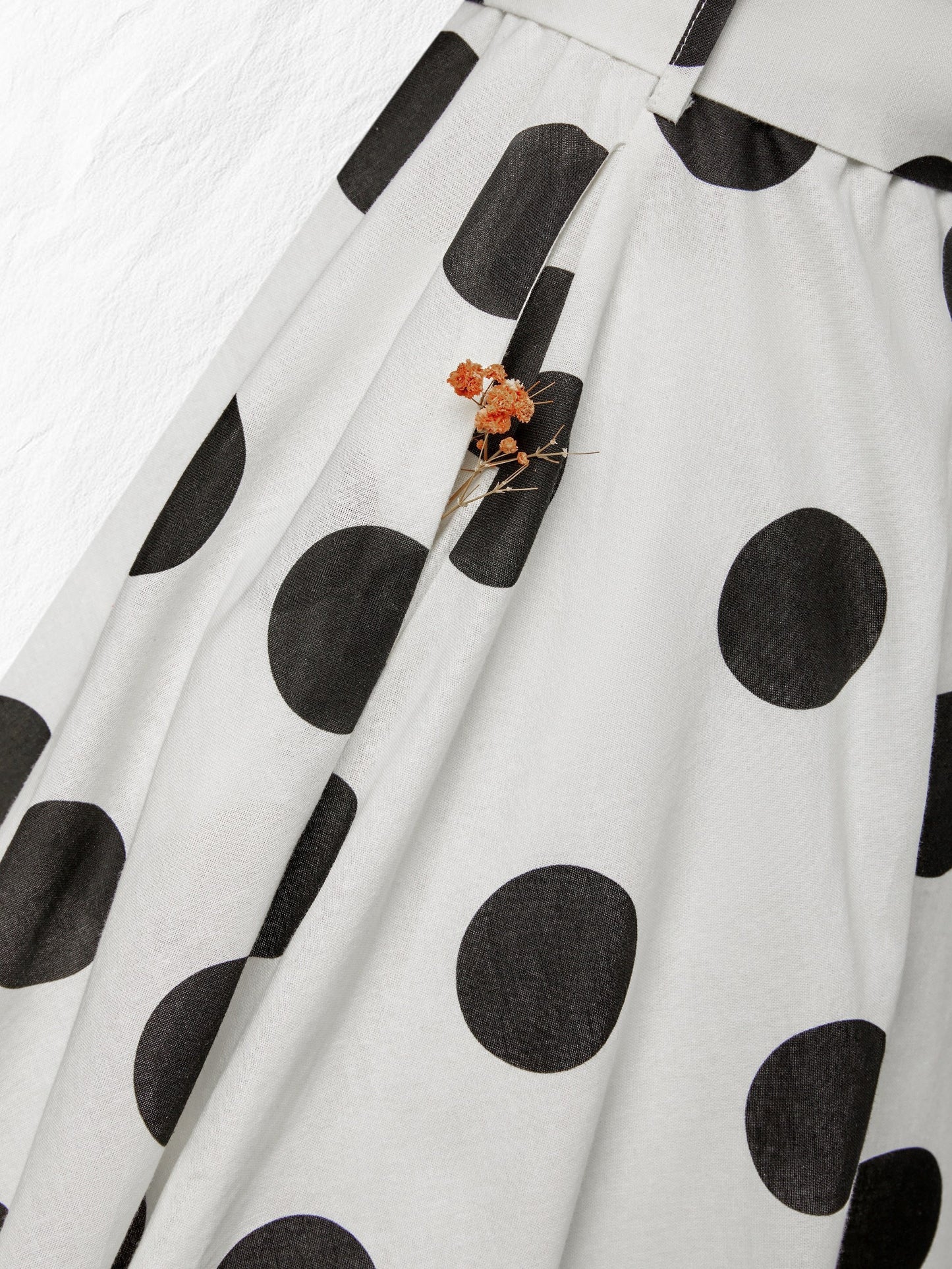 Robe midi en coton, manches mi-longues, col châle, à pois, boutonnée, style vintage français, blanche