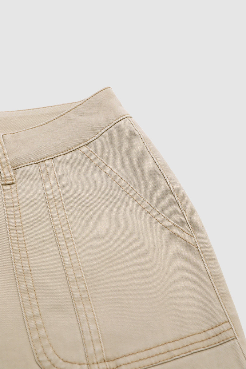 Solid Patch Pocket Mid Rise Straight Leg Crop Pants