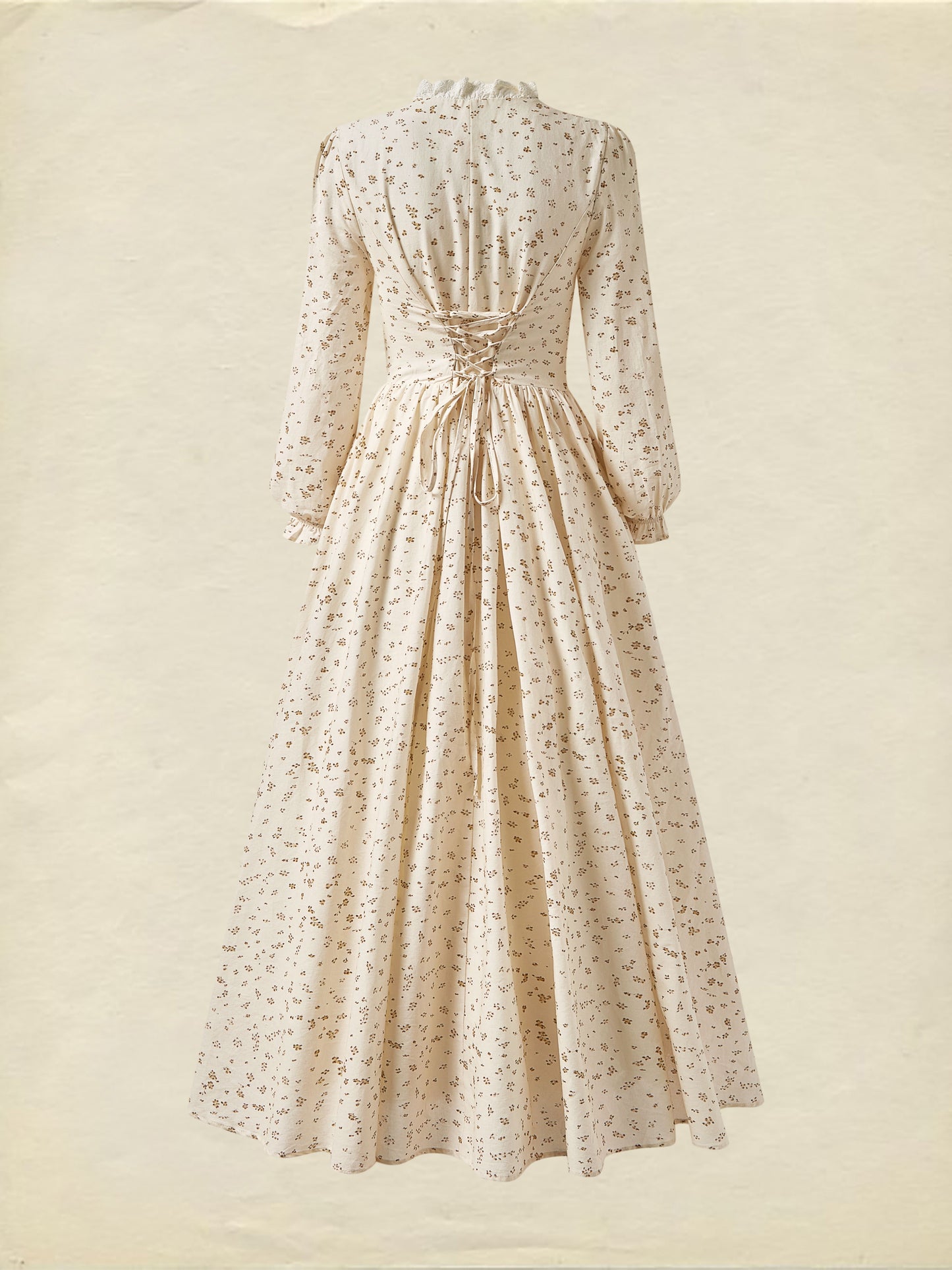 Robe longue en lin, manches longues, col en V, boutonnée, motif floral, couleur abricot
