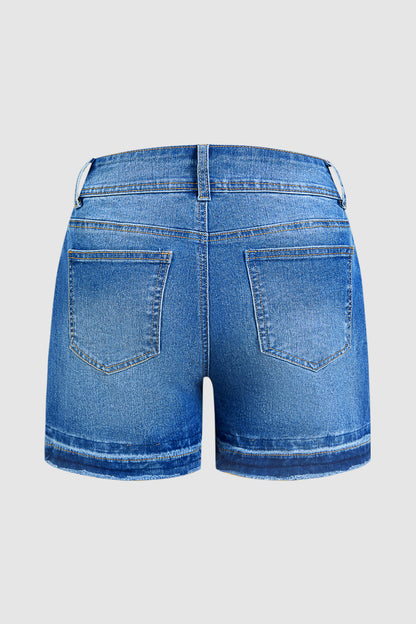 Wash Stitch Detail Mid Waist Denim Mid Thigh Shorts