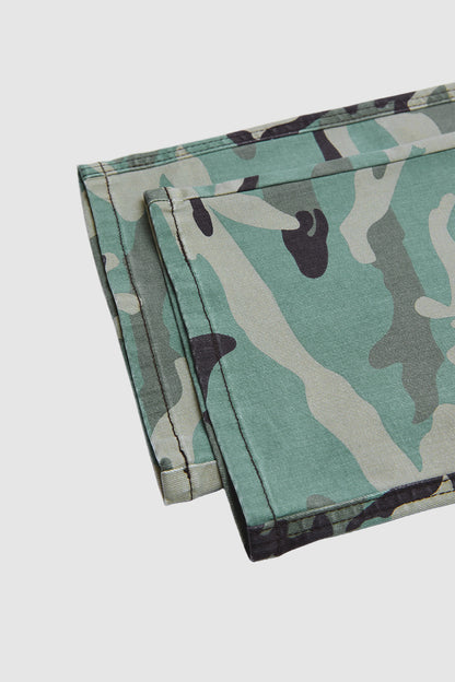Camo Print Flap Pocket Mid Waist Straight Leg Cargo Pants