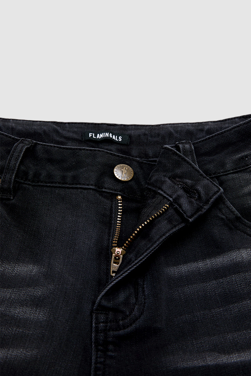 Wash Ripped Raw Hem Mid Rise Straight Leg Crop Jeans