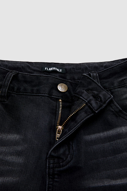 Wash Ripped Raw Hem Mid Rise Straight Leg Crop Jeans