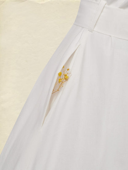 Robe midi en lin, sans manches, col en V, unie, avec ceinture, vintage, blanche