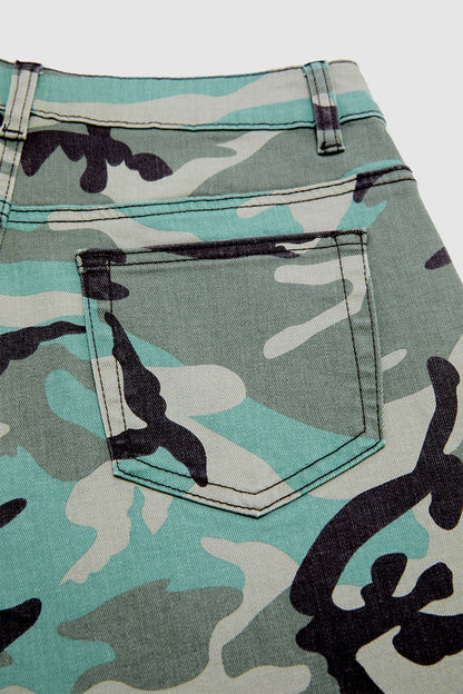 Camo Pattern Split Mid Waist Wide Leg Crop Pants Without Belt