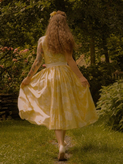 (TAILLES:TP-XXL) Robe Midi en Lin, Sans Manches, Mélange de Lin, Imprimé Floral, Renaissance