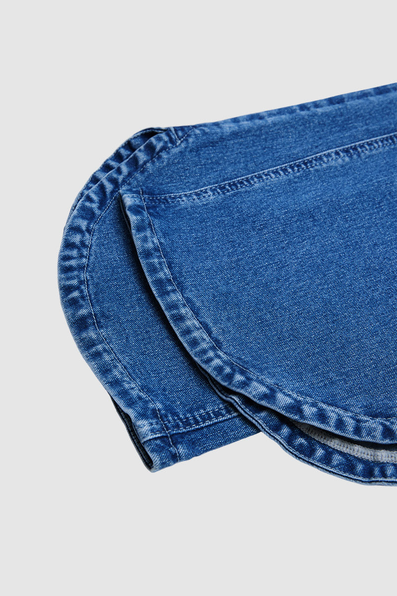 Wash Split Hem Dual Button Mid Rise Wide Leg Jeans