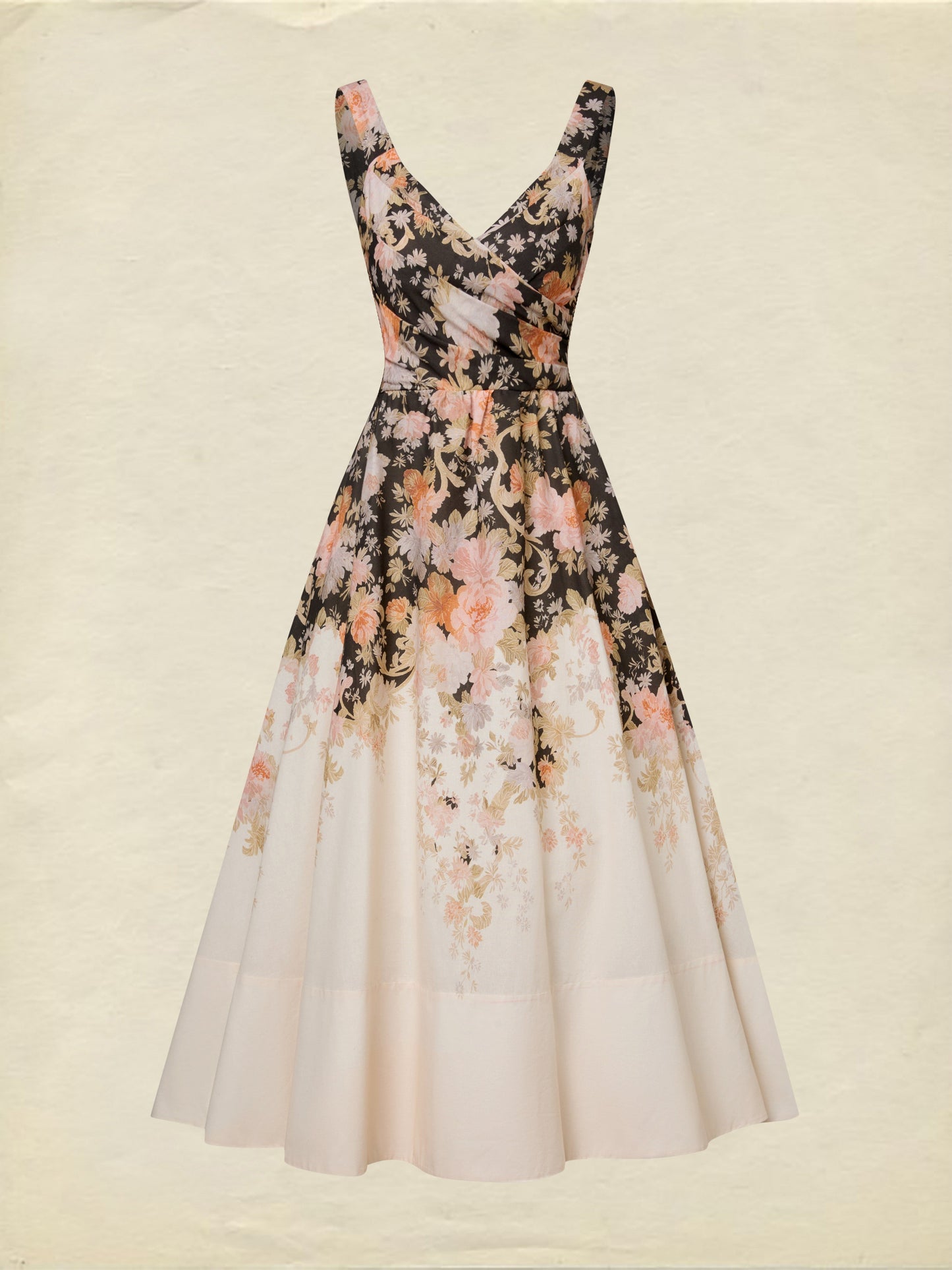 Robe midi en coton, sans manches, encolure en cœur, florale, à bretelles, vacances, vintage, abricot