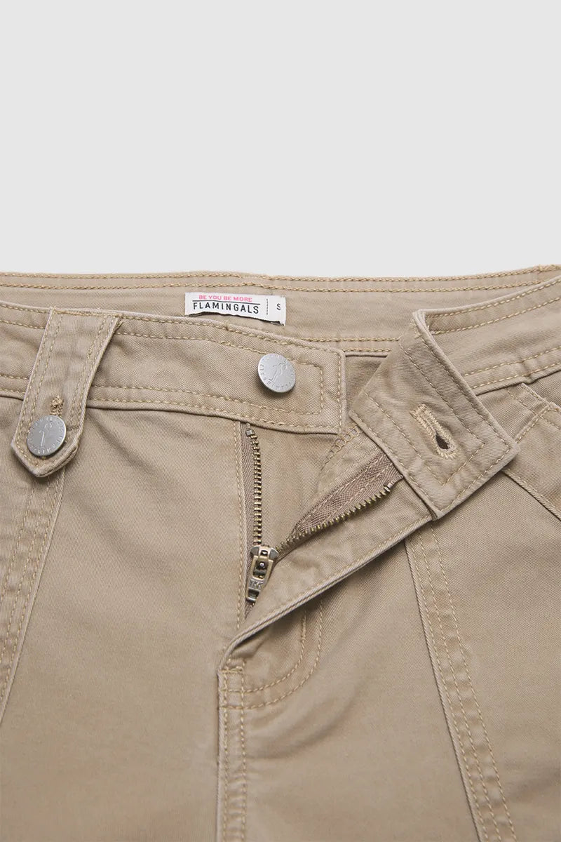 Solid Patch Pocket Mid Waist Wide Leg Pants