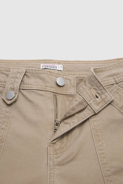 Solid Patch Pocket Mid Waist Wide Leg Pants