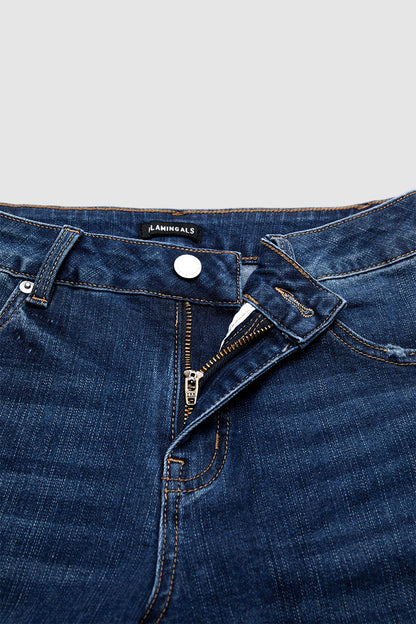 Wash Ripped Raw Hem Straight Leg Mid Rise Crop Jeans