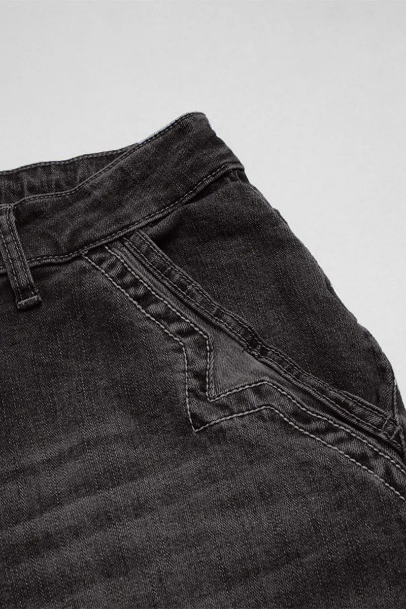 Wash Stitch Decor Wide Leg Mid Rise Jeans Without Belt