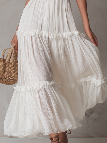 Robe longue bohème plissée col en V gracieuse