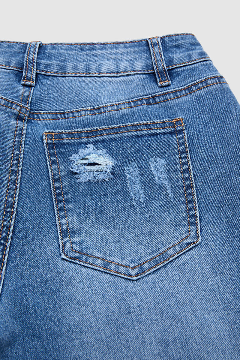 Wash Ripped Raw Hem Mid Rise Straight Leg Crop Jeans